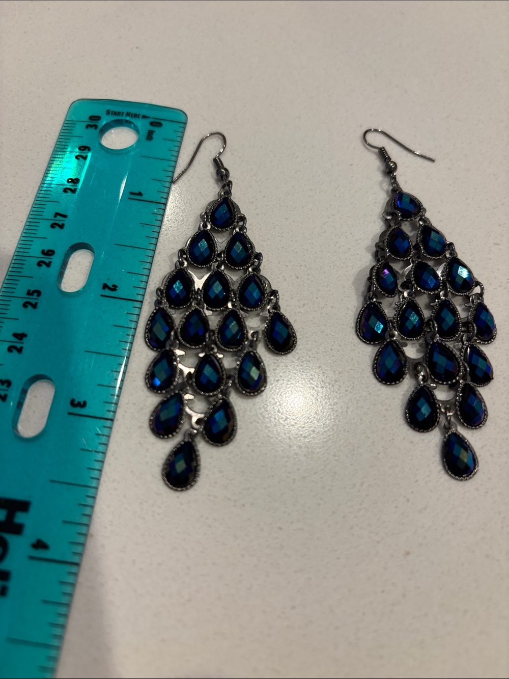 Blue Teardrop Chandelier Earrings - Women Jewelry